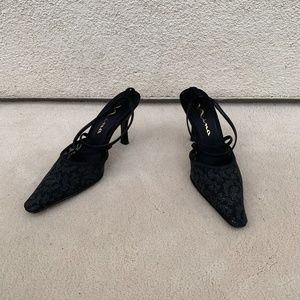 Vintage  Black Pointy Toe Mesh Dress Heels